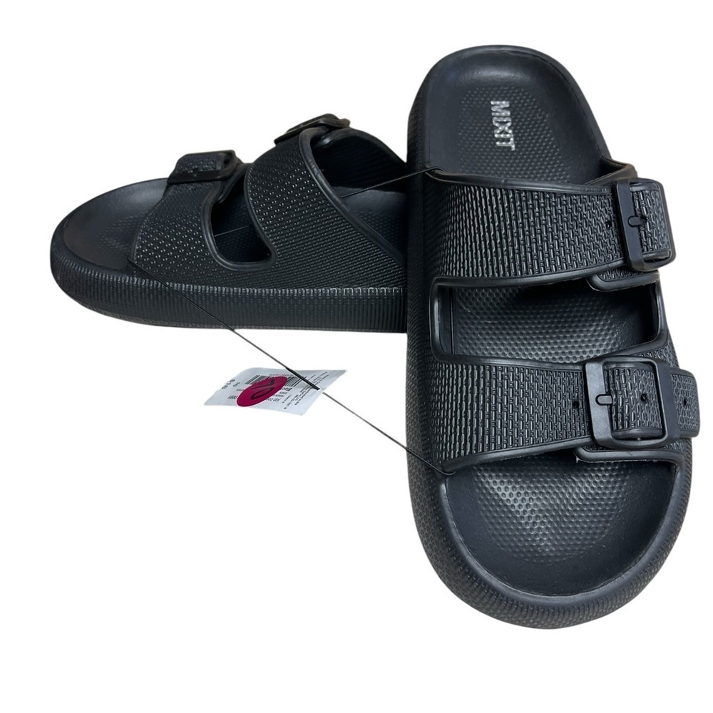 NWT Mixit 2 Buckle Cushion Black Sandals 10